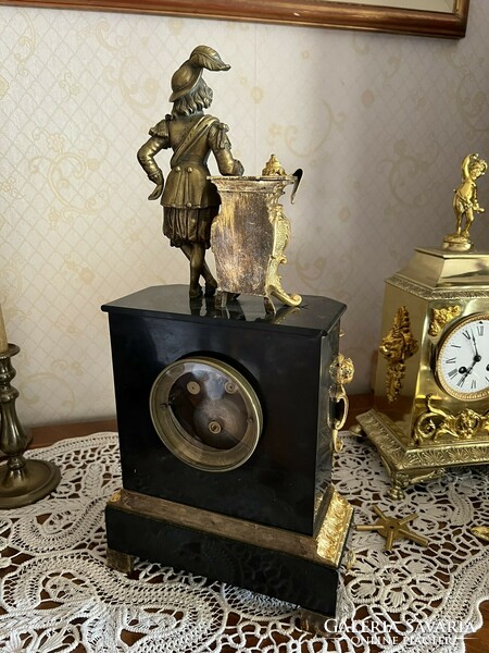 Antique French fireplace, table, living room sculptural furniture clock with yarn swing