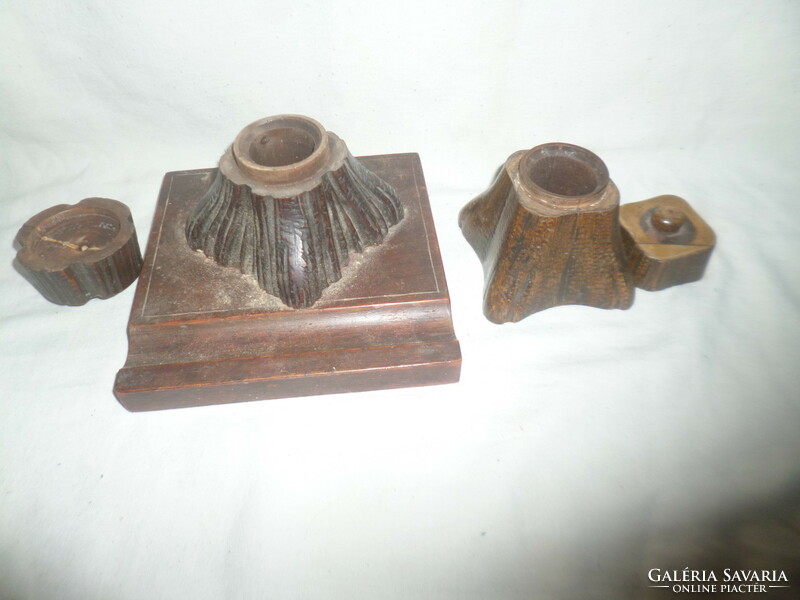 Pair of old wooden inkwells