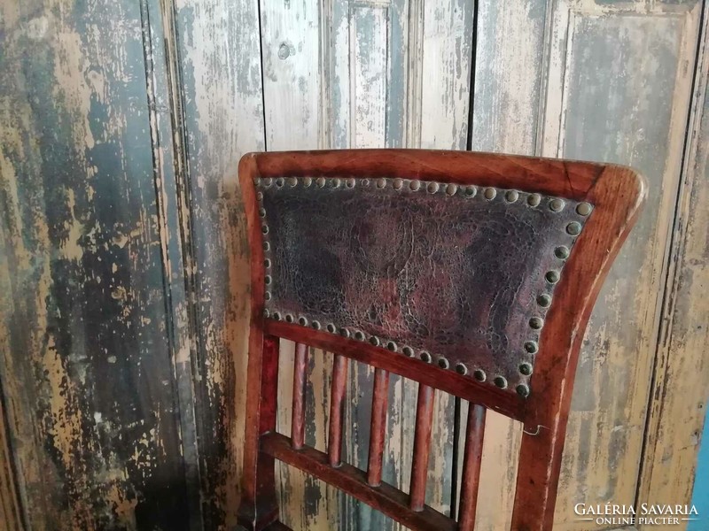 Bőr szék, antik bőrkárpitos szék, tisztítva, kezelve keményfa szék, 1900-as évek eleje, íróasztal