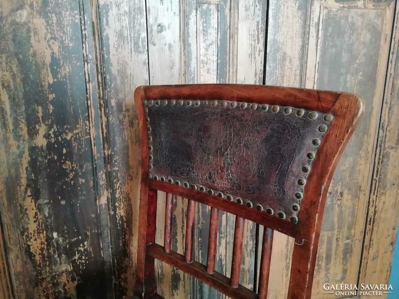 Leather chair, antique leather upholstered chair, cleaned, treated hardwood chair, early 1900s, desk