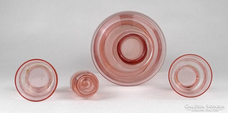 1O434 Régi rózsaszín fújt üveg pálinkás készlet