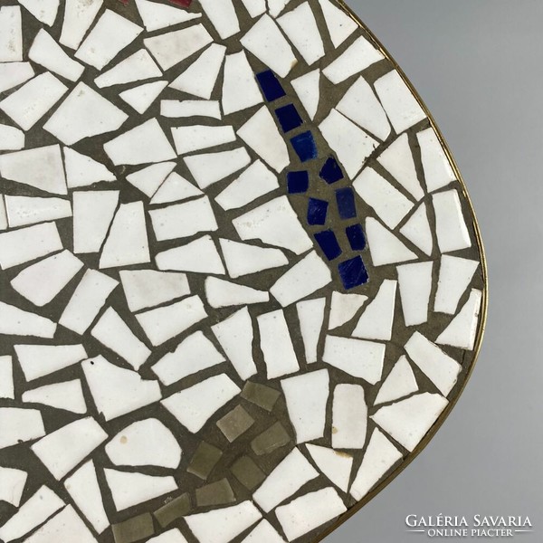Retro mozaik  lerakó asztalka réz lábakon