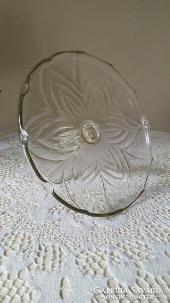 Old thick glass cake plate with wavy rim