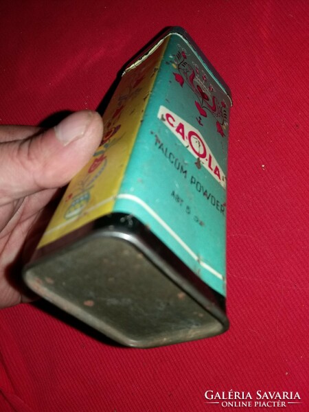 Antik fém lemez lemezáru CAOLA talkum púderes doboz extrém ritka a képek szerint