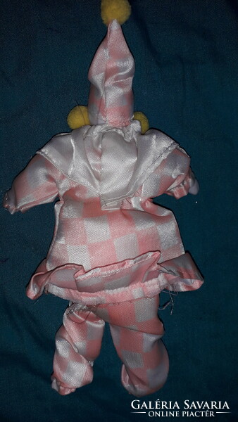 Régi porcelánfejú TEXTÍL - drótvázas CIRKUSZI bohóc baba figura 18 cm szép állapot a képek szerint
