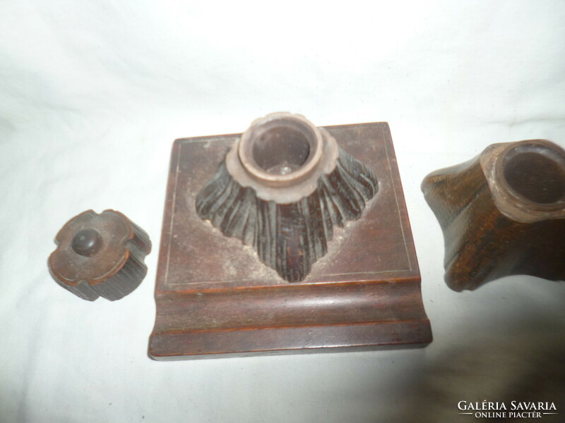 Pair of old wooden inkwells