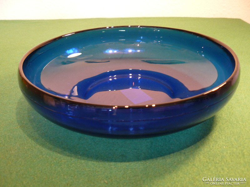 Round blue glass fruit bowl
