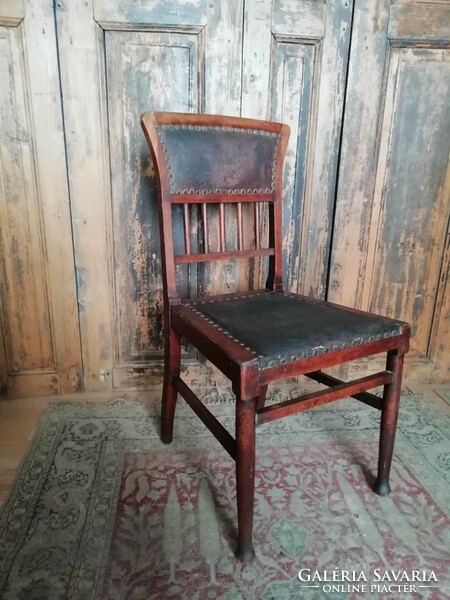 Leather chair, antique leather upholstered chair, cleaned, treated hardwood chair, early 1900s, desk