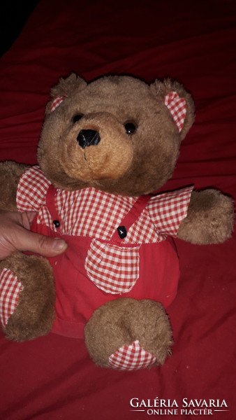 Régi aranyos plüss maci TEDDY MACI kockás ingben, kantáros gatyával 30 cm hibátlan a képek szerint