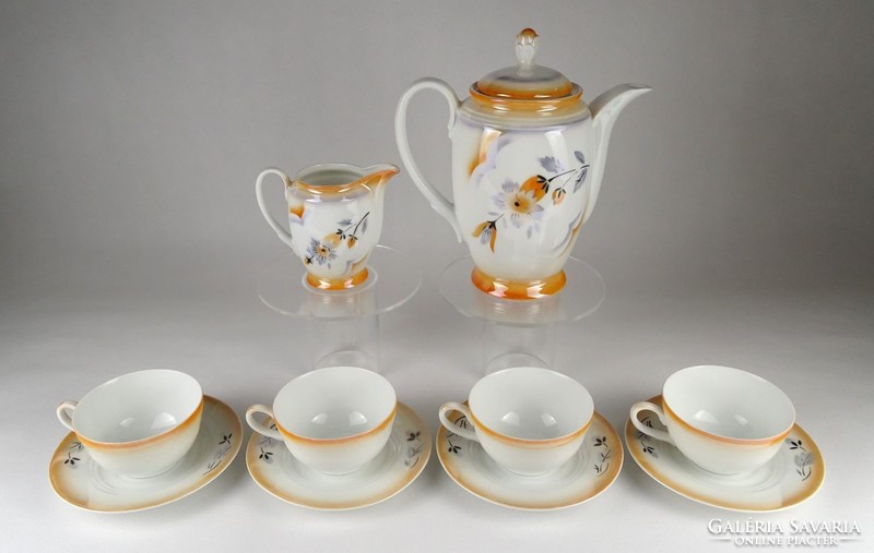 1O402 old iridescent orange porcelain tea set