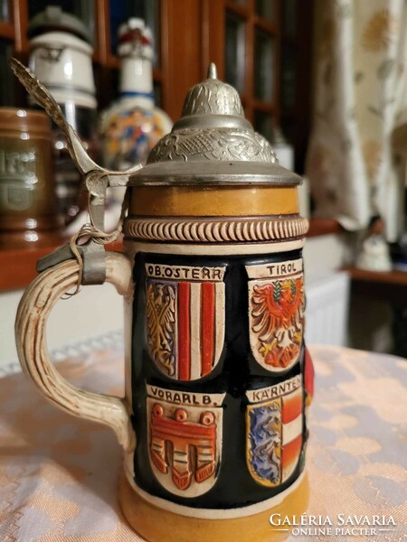 Austrian ceramic beer mug with lid