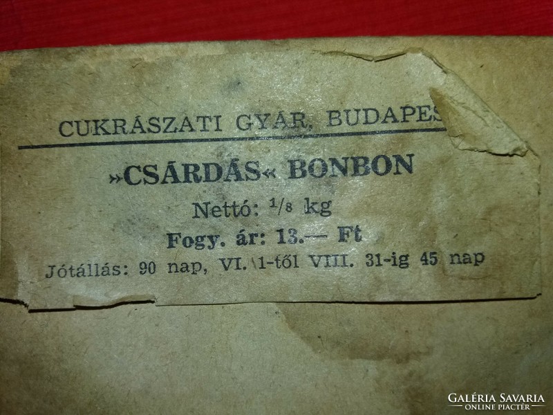 Antik 1940-s évek vége Cukrászati gyár CSÁRDÁS bonbonos doboz a képek szerint