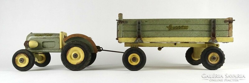 1O428 old large wooden toy ddr - gecevo tractor with runner ~1950