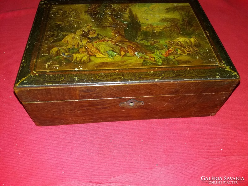 Antique 19th century hand-painted scene pipe / Biedermeyer jeweled wooden box as shown in the pictures