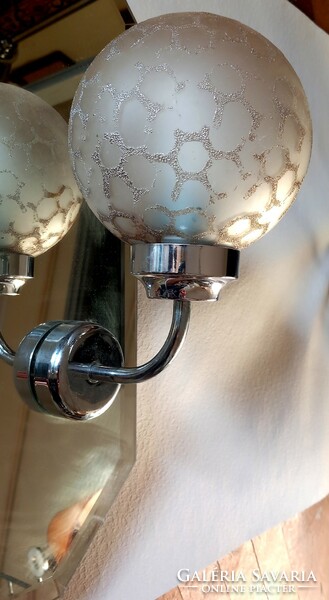 Art deco design mirror with chrome lamp, crystal shade, shelf negotiable