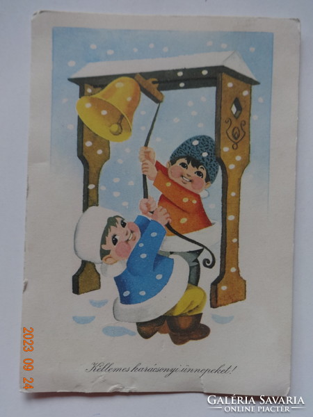 Régi grafikus karácsonyi üdvözlő képeslap, Jenkovszky Iván rajz