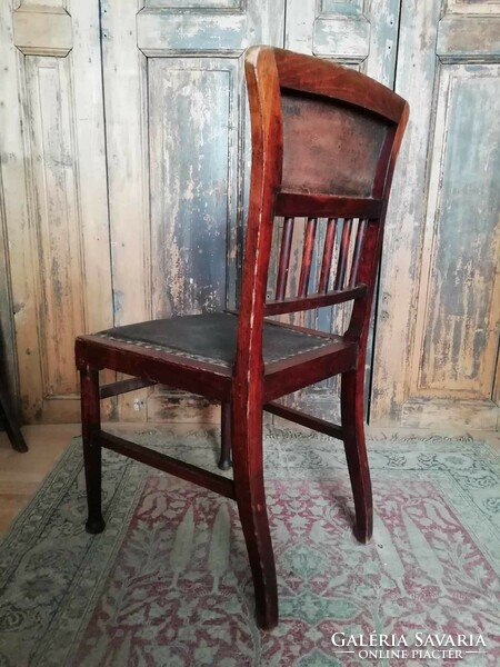 Leather chair, antique leather upholstered chair, cleaned, treated hardwood chair, early 1900s, desk