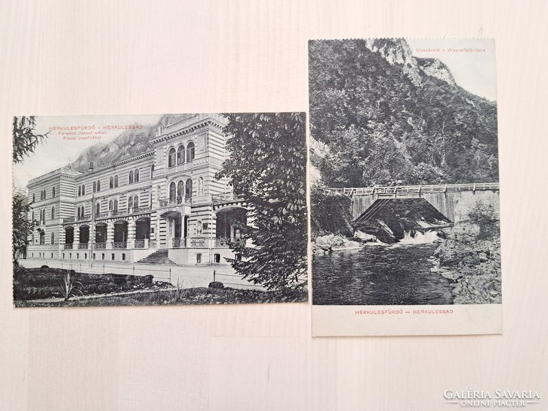 2 pieces of old, antique Herkulesfürdő postcard, 1920s