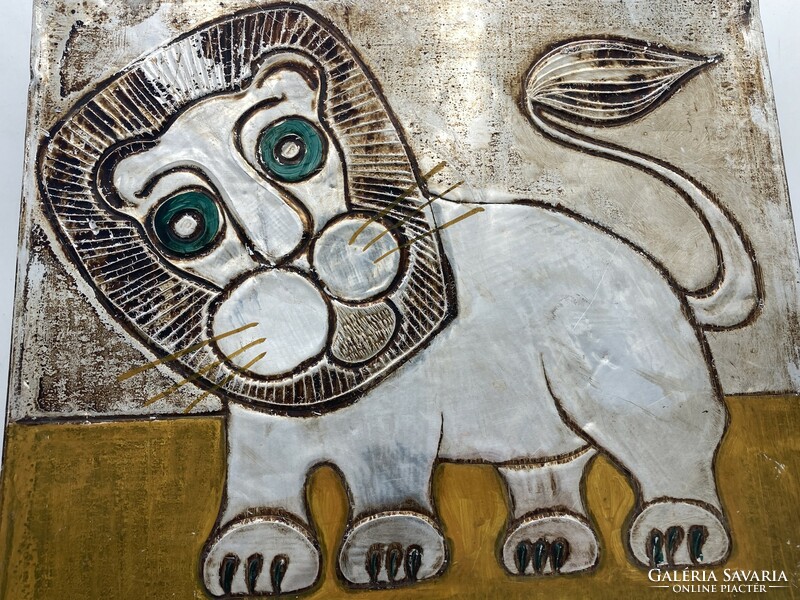 Mid-century retro oroszlán domborított lemezkép