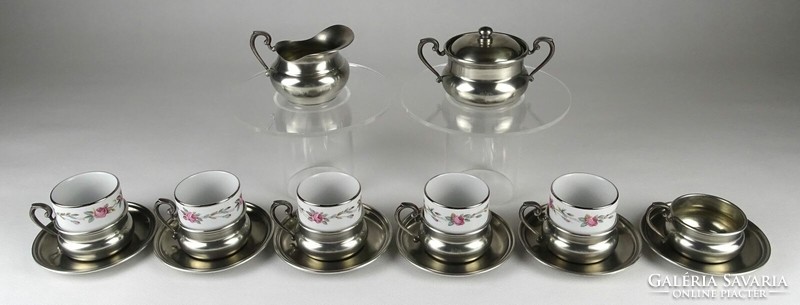 1O522 old metal tea set coffee set with porcelain insert