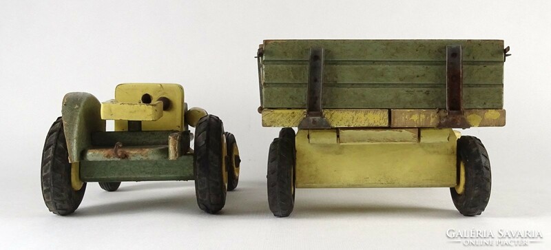 1O428 old large wooden toy ddr - gecevo tractor with runner ~1950