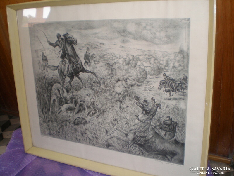 Huge big. Gábor Rádóczy Gyarmathy, greyhound farming. 26 / 100 , ! ! , Gallery etching