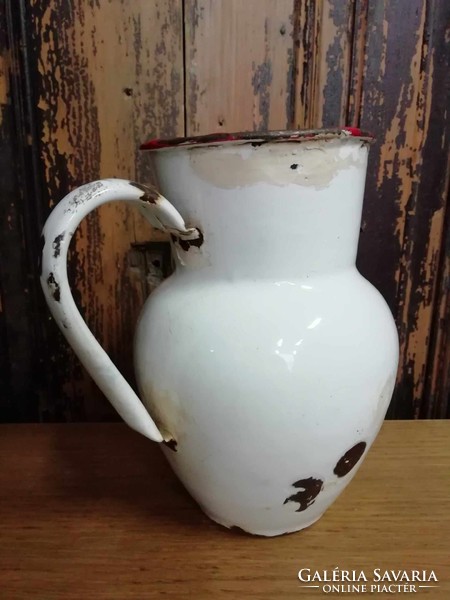 Wine jug, enameled spout, water jug, early 20th century as decoration, flower pattern jug