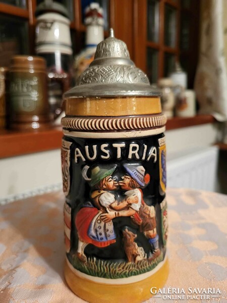 Austrian ceramic beer mug with lid