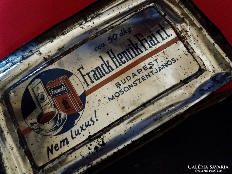 Antique franck henrik és fiai rt painted filter pattern sheet metal coffee box as shown in the pictures