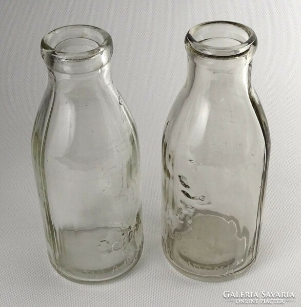 1O433 pair of old milk glass bottles labeled for milk 21 cm 1958