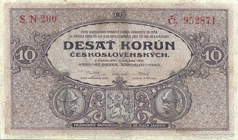 10 Korun crowns 1927 Czechoslovakia rare