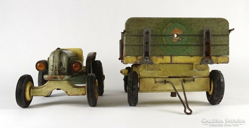 1O428 old large wooden toy ddr - gecevo tractor with runner ~1950