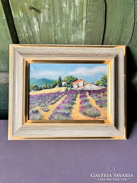 Oil painting on canvas depicting a lavender field in Provence