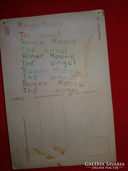 Régi kézi retusált képeslap Roger Moore "The Saint " az Angyal sztárszínésze a képek szerint