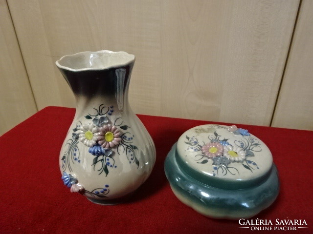 German porcelain vase and bonbonier with a raised floral pattern. Jokai.