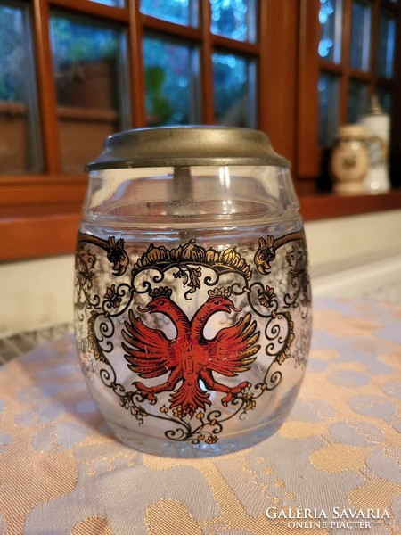 German glass beer mug with lid