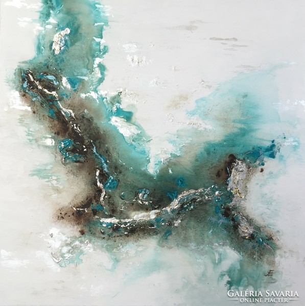 Andrea elek - aqua - abstract painting - 80x80 cm