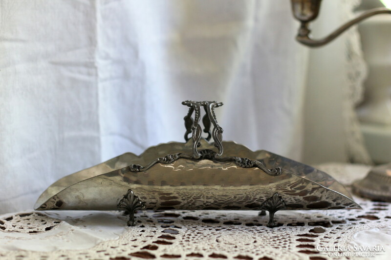 Decorative shaped pewter / tin tray, basket, centerpiece