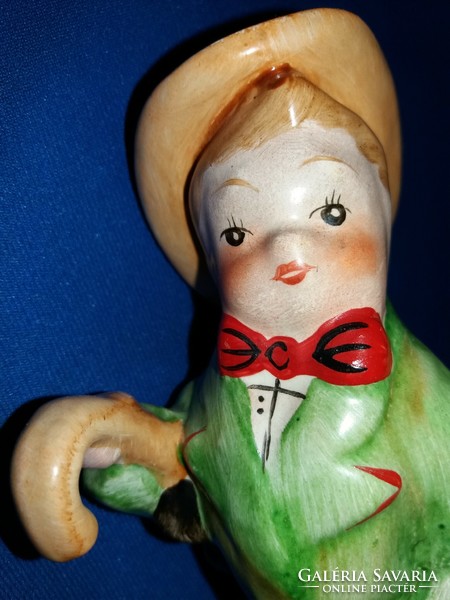 Old Hummel-style picture gallery Hungarian ceramic boy with umbrella in his father's coat, as shown in the pictures