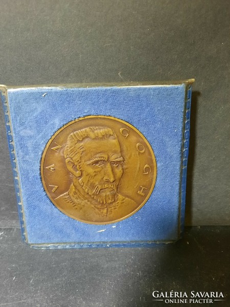 Kiss Kovács Gyula: Van Gogh - eredeti jelzett bronzplakett, 6 cm, Állami Pénzverő