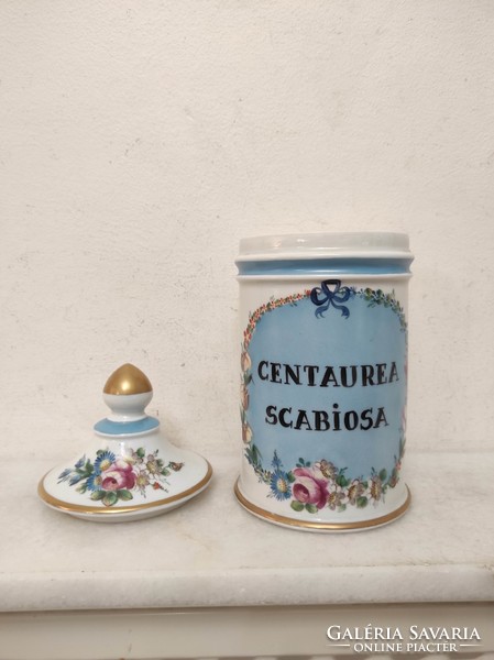 Antique apothecary jar with painted white porcelain inscription drug pharmacy medical device 860 7029