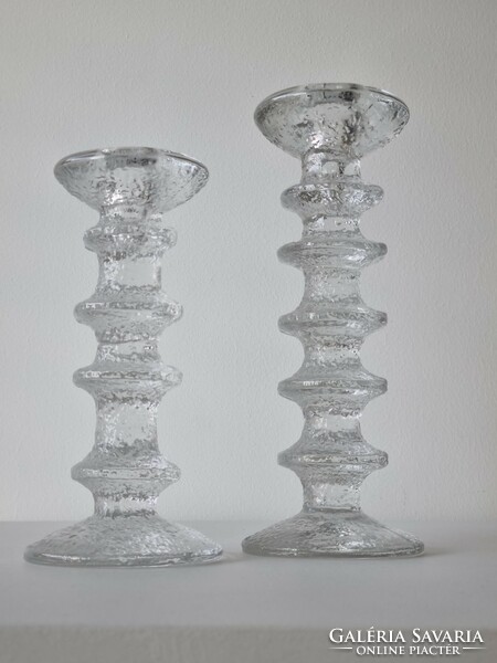 2 iittala Finnish ice glass candle holders with 4 and 5 rings - festivo design by timo sarpaneva