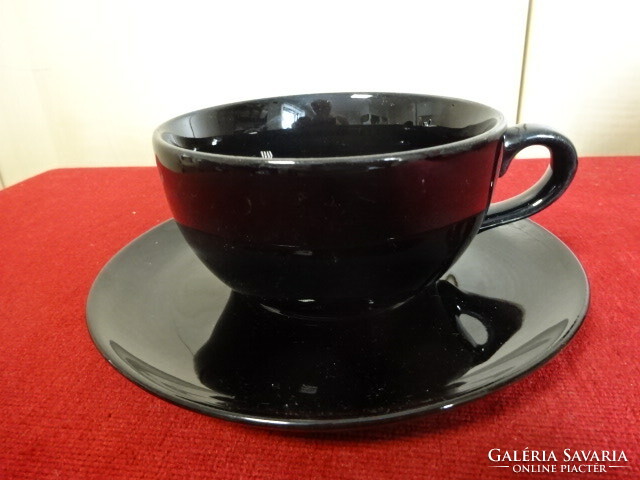 Fekete porcelán teáscsésze + alátét, négy darab egyben eladó. Jókai.