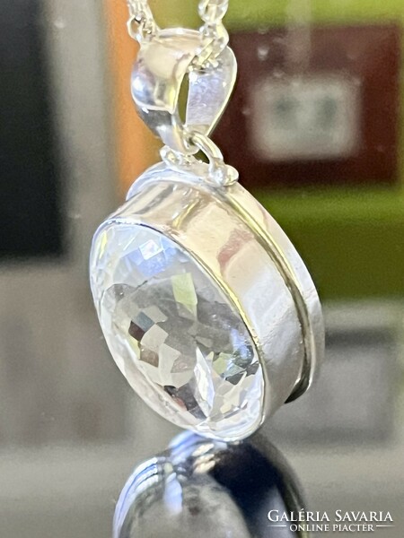 Lenyűgöző, döbbenetes ezüst nyaklánc és Medál, hatalmas kristály kővel