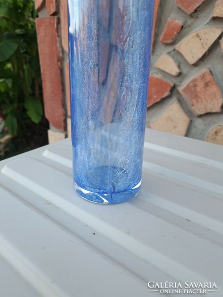 Blue cracked veil glass veil karcagi berekbürdő glass vase collectors mid-century modern