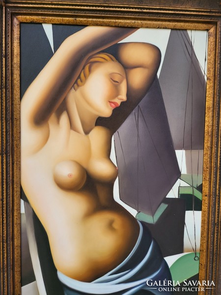 Tamara de Lempicka stílusú art deco női akt olajfestmény