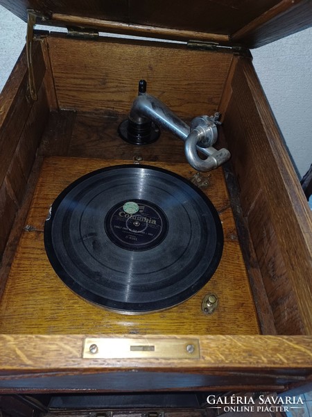 Antique Art Nouveau era gramophone, furniture gramophone with double springs