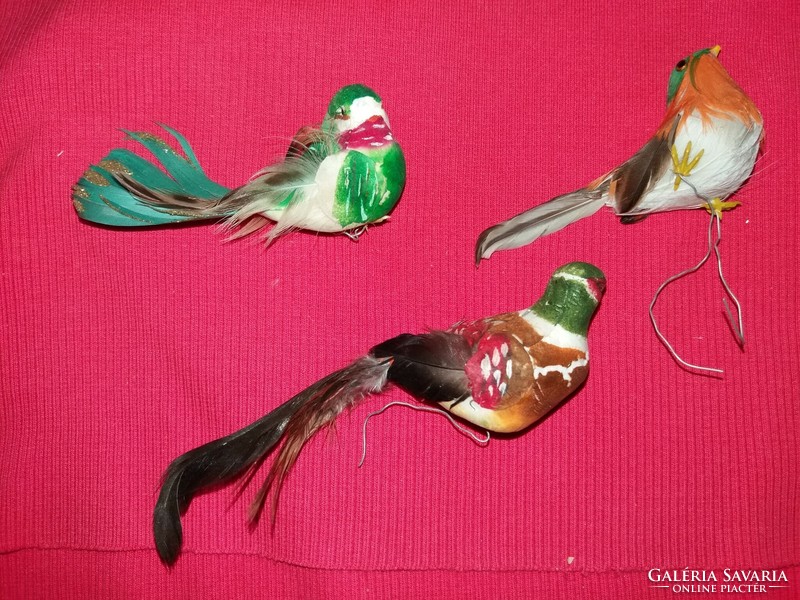 Régi Iparművész madártollból készült madár dekor akár karácsonyfadísz figurák 3 db a képek szerint