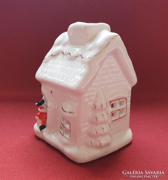 Karácsonyi porcelán mécsestartó házikó mikulás ház dekoráció mécses falu