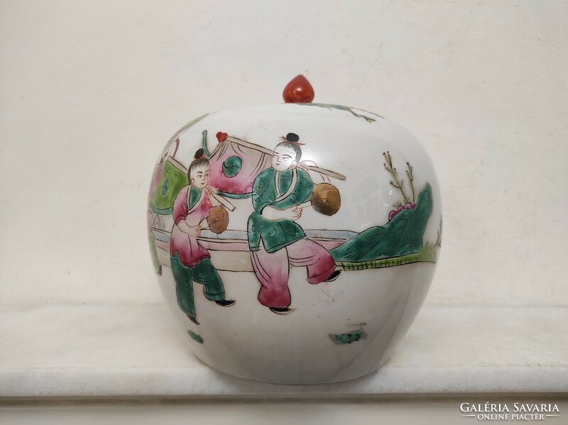 Antique Chinese Porcelain Egg Shaped Multicolored Colored Lid Urn Vase with Life Scene 155 5611